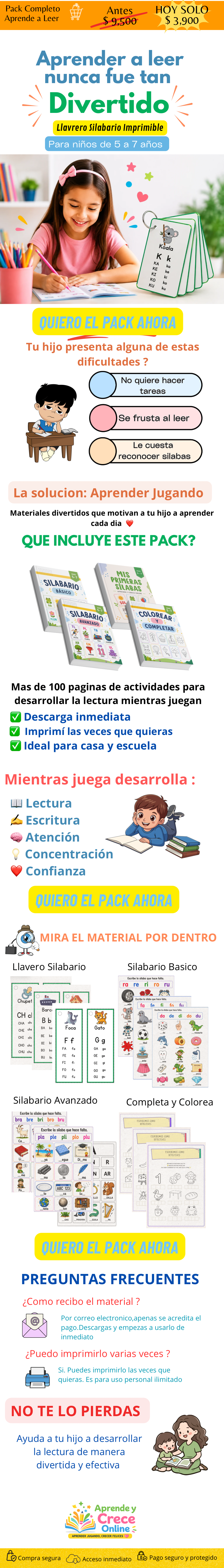 📚 Pack Completo Aprende a Leer | 4 Ebooks Imprimibles (5 a 7 años)